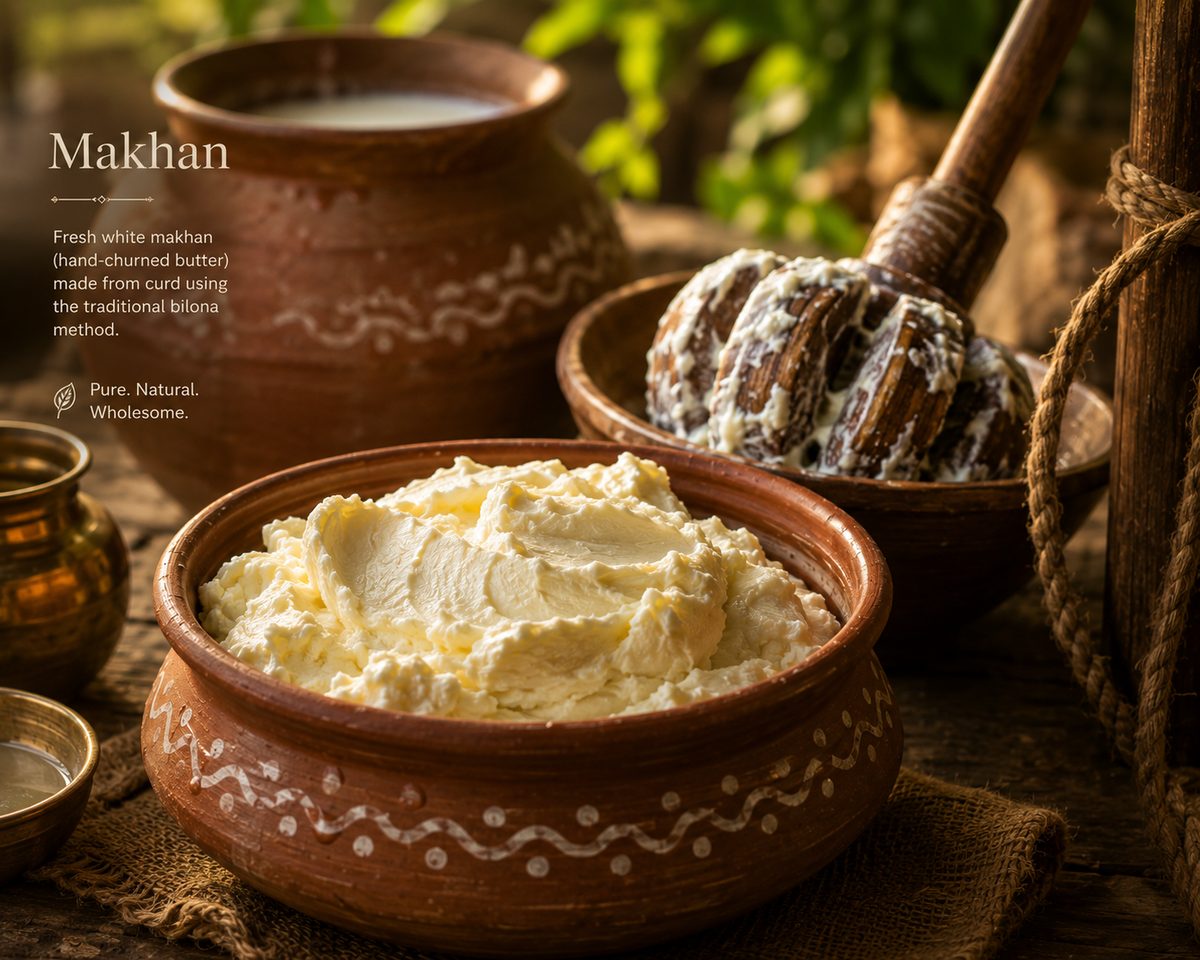 Fresh white makhan butter in a clay bowl