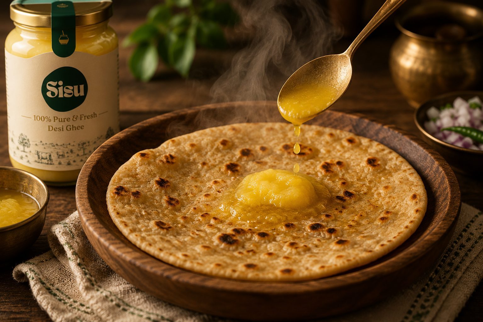 Ghee melting on a warm paratha